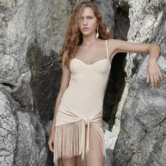 Zara 0167/030 Braided Strap One Piece Swimsuit Bathing Suit Size Small Cream - Picture 2 of 15